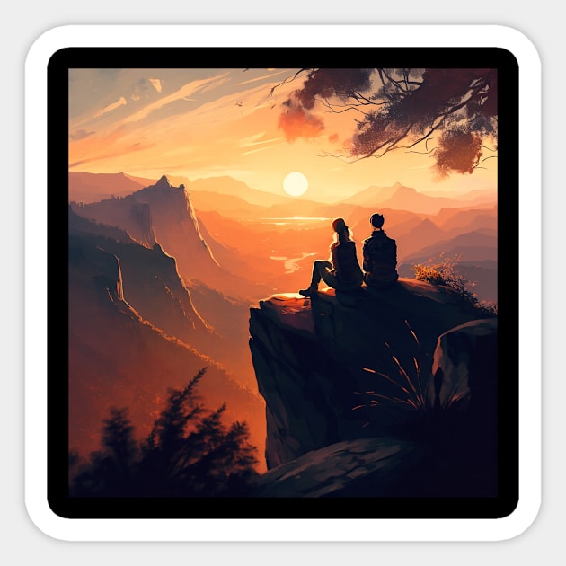 Mountain Hiking Sunset, Adventure Travel Sticker by logiamerch